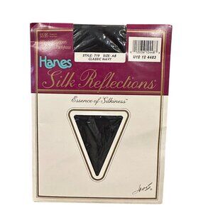 Hanes Silk Reflections Classic Navy Size AB Silky  Support Sandalfoot Pantyhose